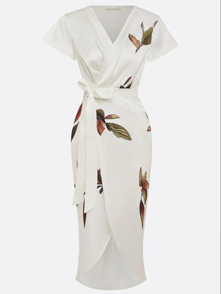 MADISON | Botanical Wrap Midi Dress for Timeless Elegance