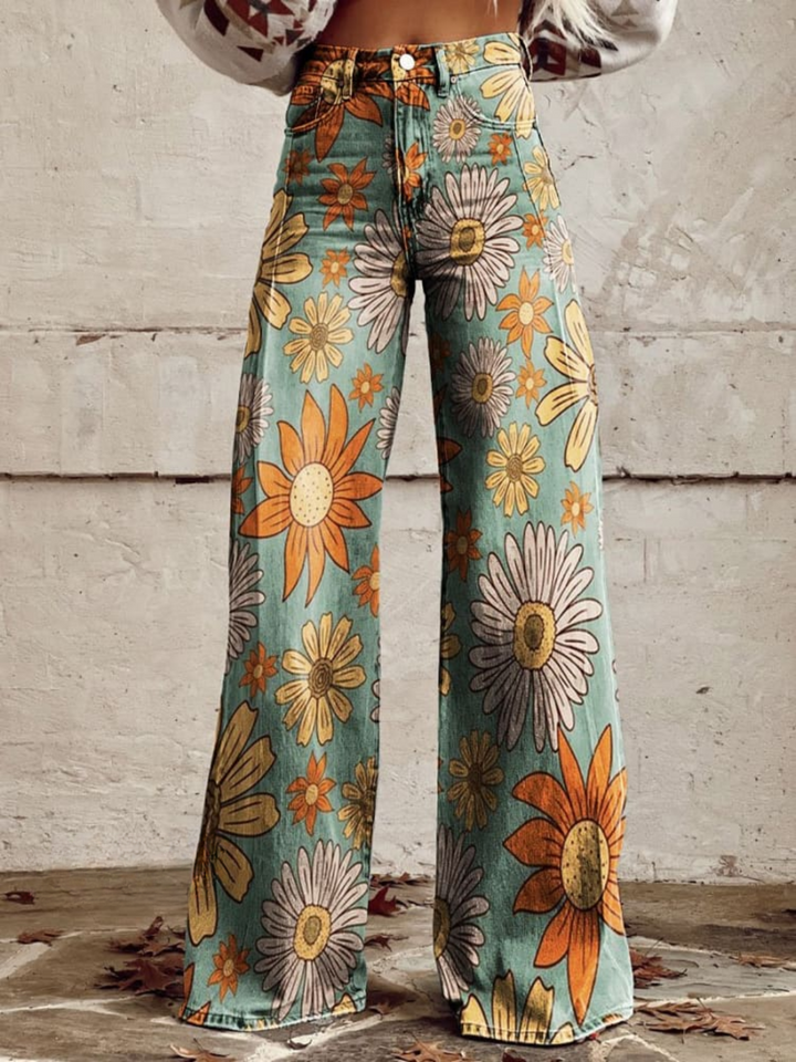 CIRILLA | Vintage Floral Pattern Palazzo Pants