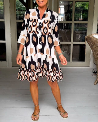 ELVINA | Printed Dress with 3/4 Sleeves and A-Line Cut for an Elegant and Relaxed Look