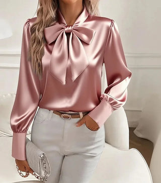 Eloria | Satin Blouse with Long Sleeves and Bow