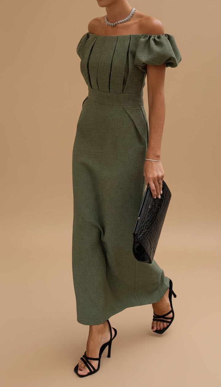 JASMIJN | Elegant Midi Dress with Accentuated Waist and Timeless Evening Style