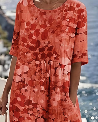 WILLOW | Floral Midi Dress with Round Neck and Short Sleeves for Effortless Summer Style