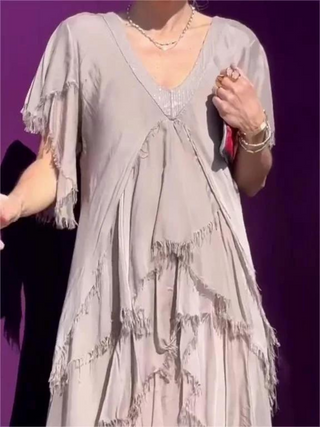 SAVANE | Long Flowing Dress with Elegant V-Neck