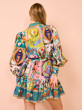 Casual Mini Dress with Graffiti Print Evergreen