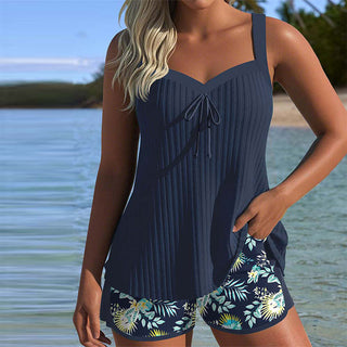 Laluna® | Striped Tankini with Two-Piece Beach Shorts