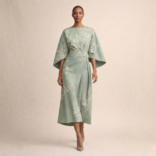 CLEMENTINE | Floral Midi with Sculpted Waist and Airy Elegance