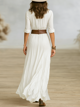 Aurora | Long Linen Dress with Reversed Collar