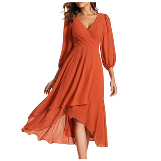 AURORA | Asymmetrical Dress with V-Neck and Flowing Skirt for Modern Elegance
