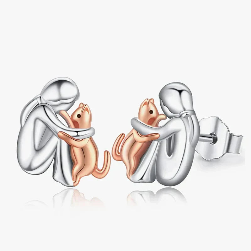 Bicolor Silver and Gold Cat Cuddle Earrings