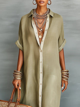 Manelle | Olive Green Maxi Dress with Minimalist Line